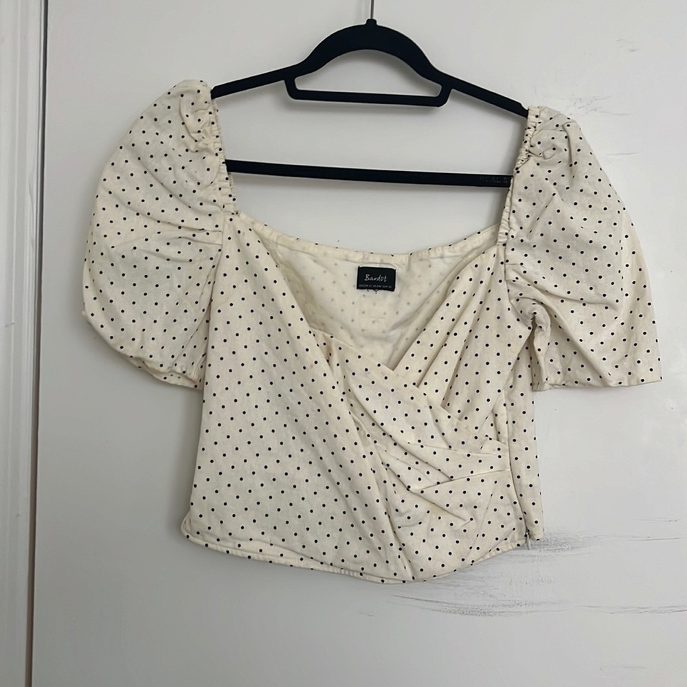 White black polka dot top, Bardot